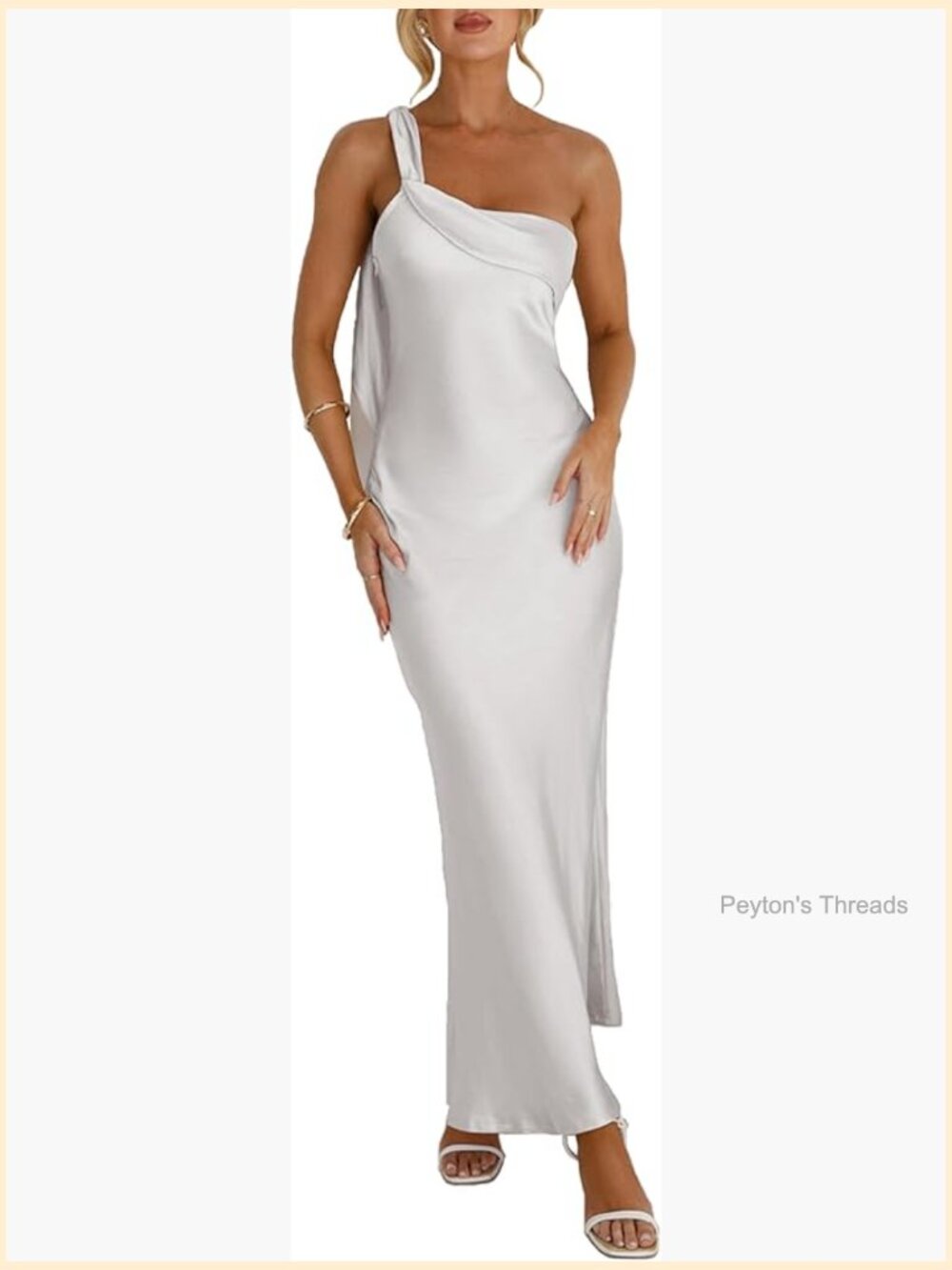Satin One Shoulder Maxi Dress Silk Backless Ruffle Sleeveless Formal Wedding - Picture 1 of 5